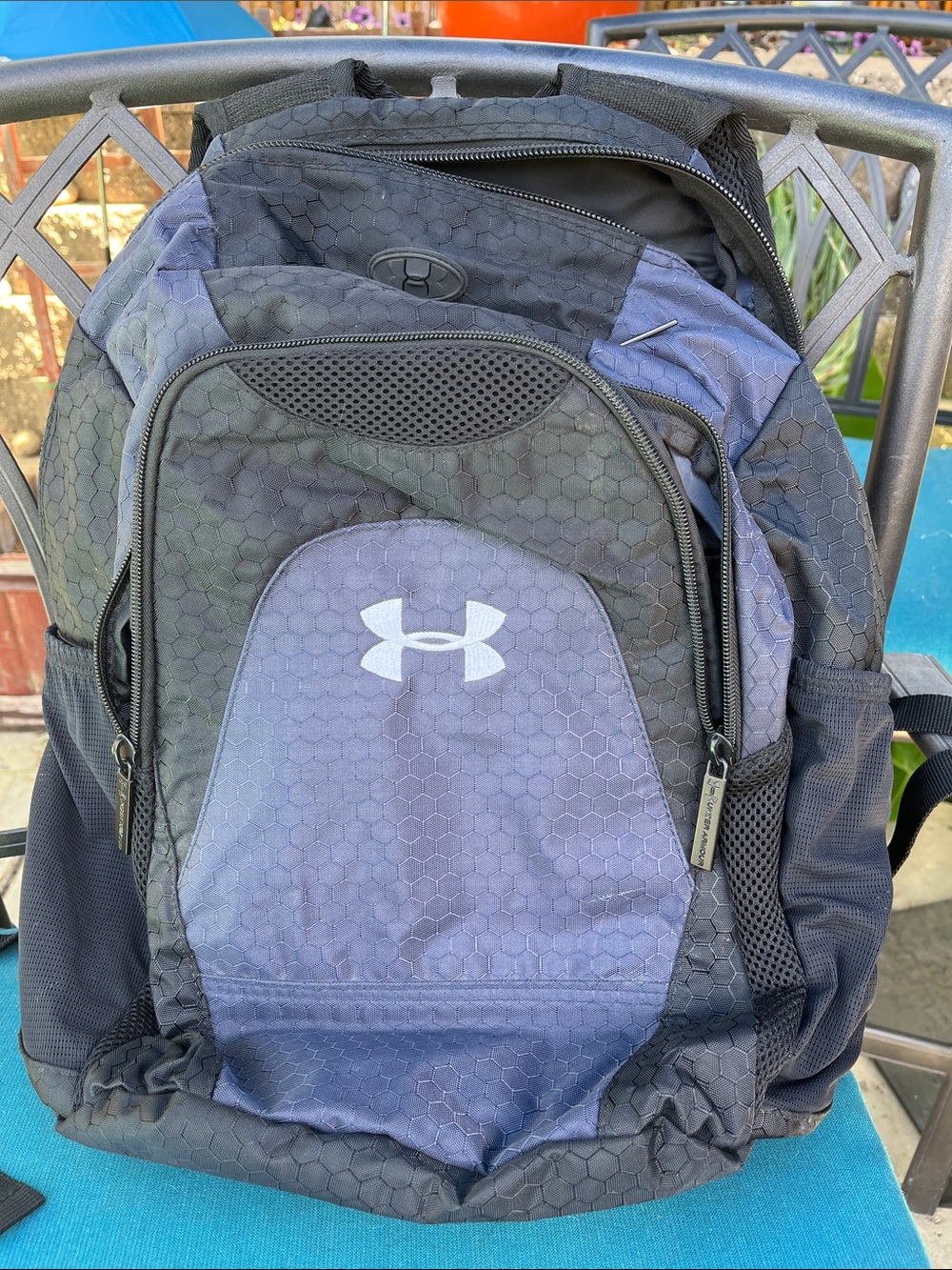 Under Armour Black and Navy Hex-Pattern Backpack